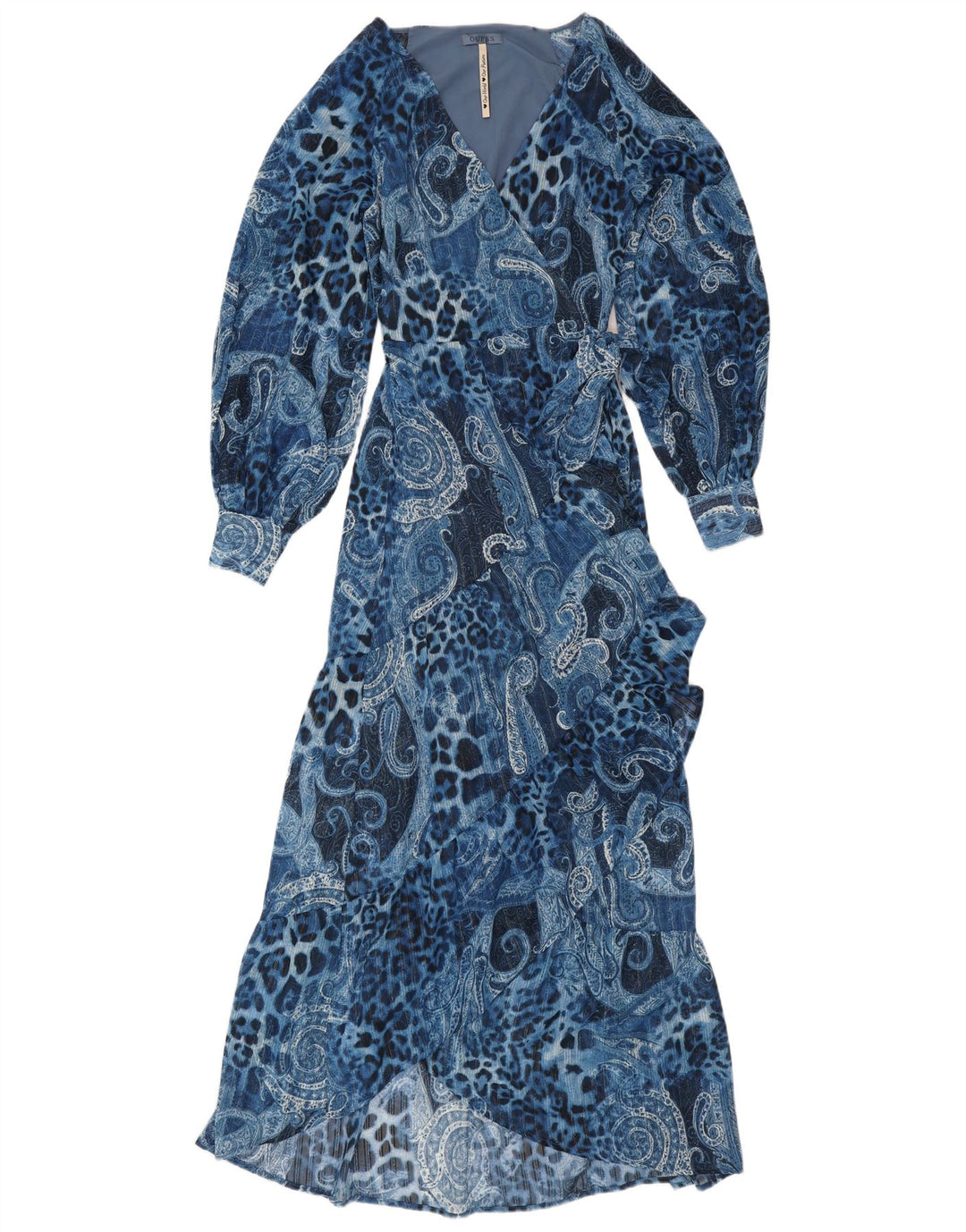 GUESS Ženska asimetrična haljina na omot UK 10 Mali plavi paisley poliester