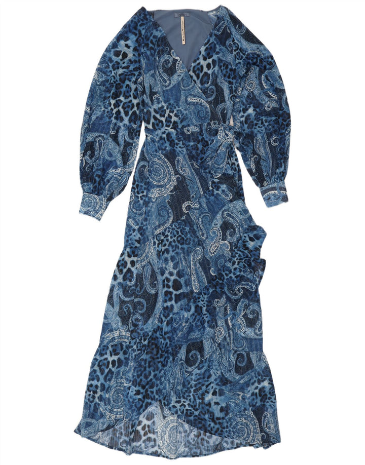 GUESS Ženska asimetrična haljina na omot UK 10 Mali plavi paisley poliester