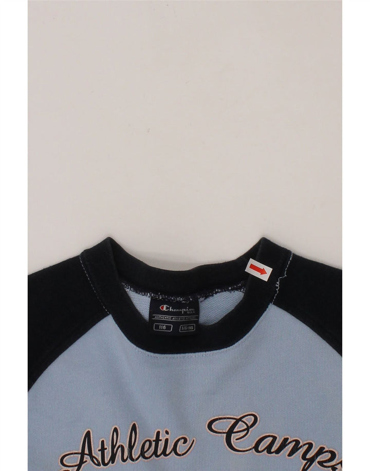CHAMPION Boys Graphic Sweatshirt Jumper 5-6 Years Blue Colourblock
