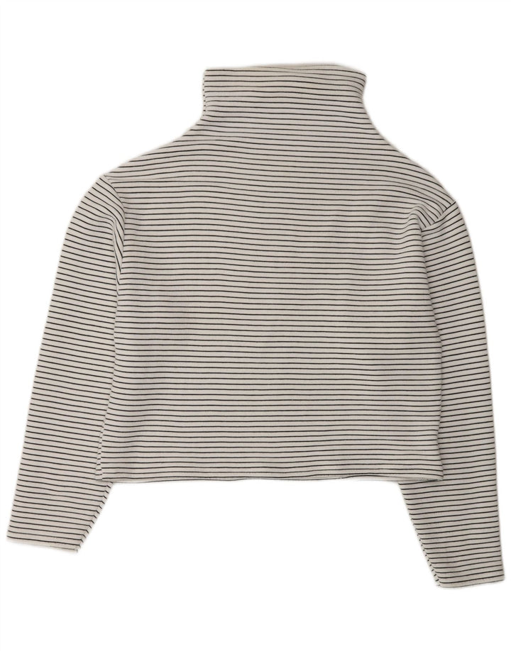ZARA Womens Crop Roll Neck Jumper Sweater UK 14 Medium White Striped