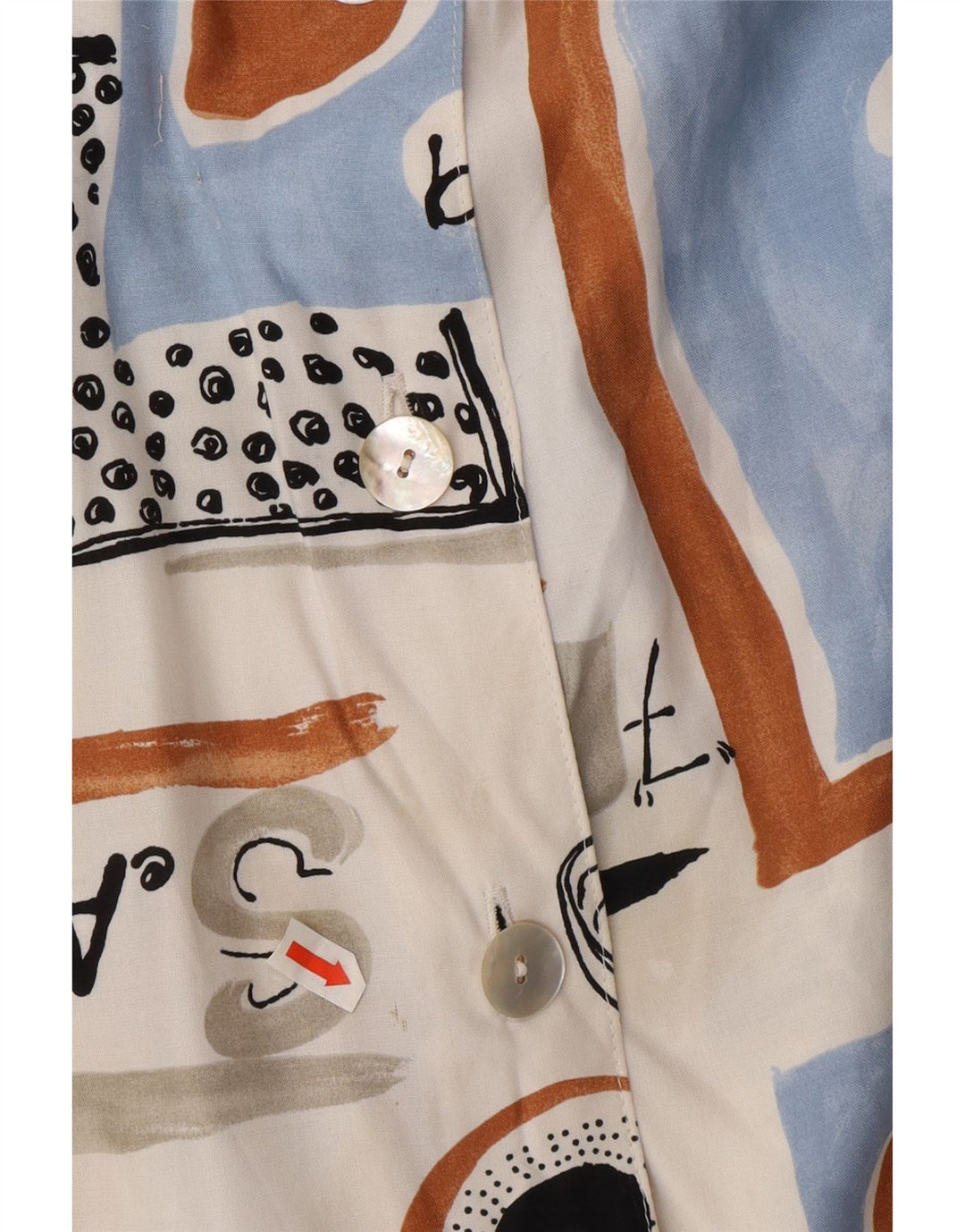 VINTAGE Womens Graphic Short Sleeve Shirt UK 12 Medium White Patchwork Vintage Vintage and Second-Hand Vintage from Messina Hembry 