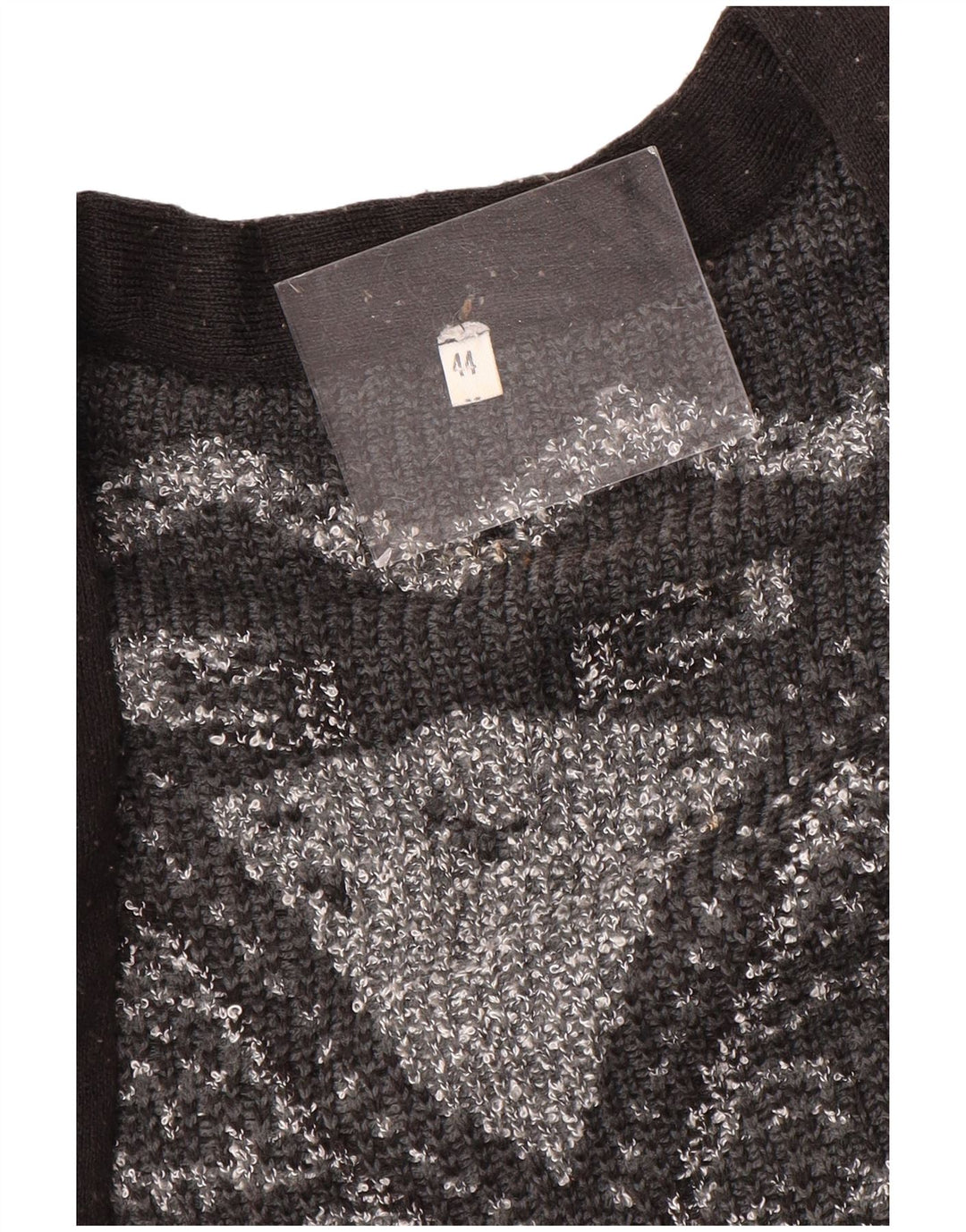 VINTAGE ženski dugi otvoreni kardigan pulover EU 44 XL sivi geometrijski