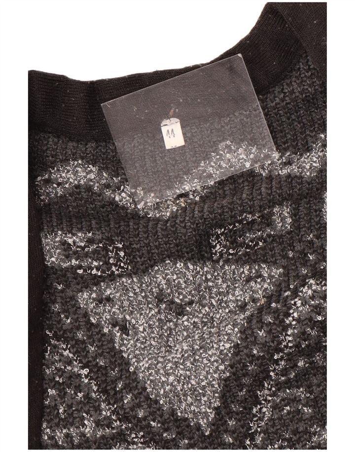 VINTAGE ženski dugi otvoreni kardigan pulover EU 44 XL sivi geometrijski