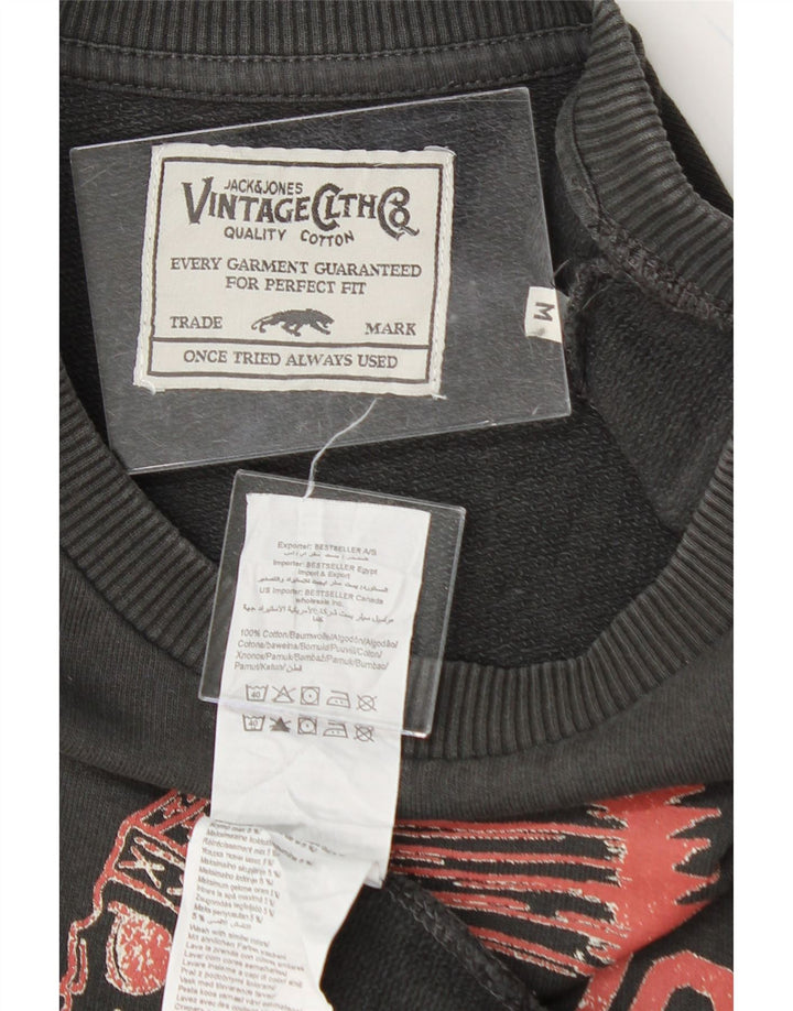 JACK & JONES Mens Graphic Sweatshirt Jumper Medium Grey Cotton Vintage Jack & Jones and Second-Hand Jack & Jones from Messina Hembry 