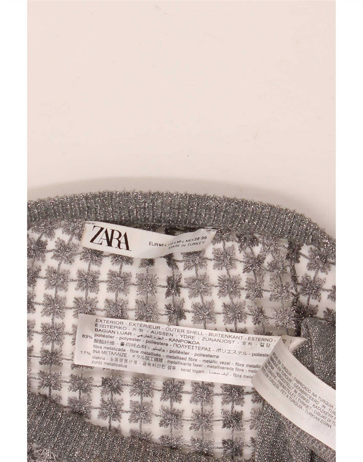 Prozirna ženska bluza Zara Crop UK 14 Srednje siva cvjetna