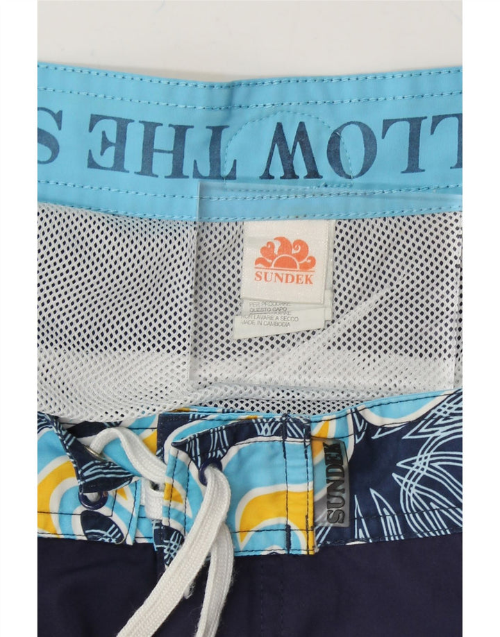SUNDEK Mens Swimming Shorts Medium  Navy Blue Floral Polyester Vintage Sundek and Second-Hand Sundek from Messina Hembry 