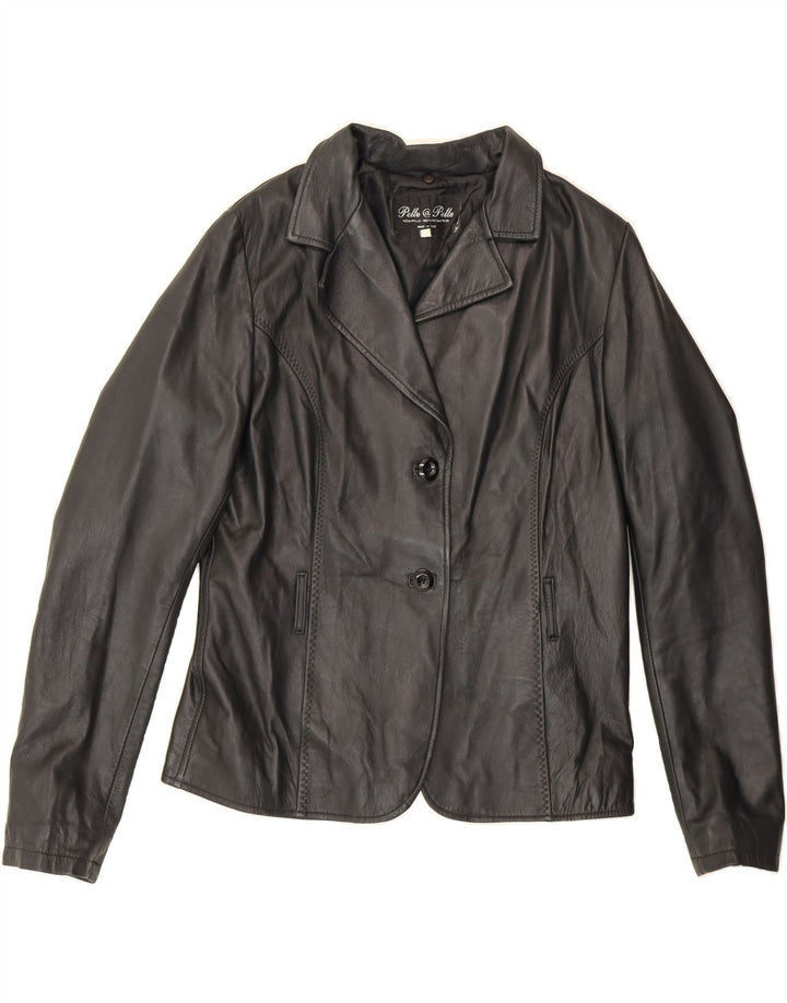 VINTAGE Womens 2 Button Leather Blazer Jacket IT 50 XL Black Leather Vintage Vintage and Second-Hand Vintage from Messina Hembry 