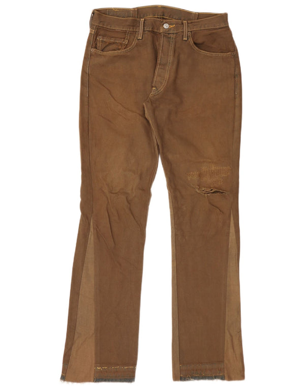 Levi's Mens 501 Distressed Straight Jeans W34 L30 Brown Colourblock Cotton