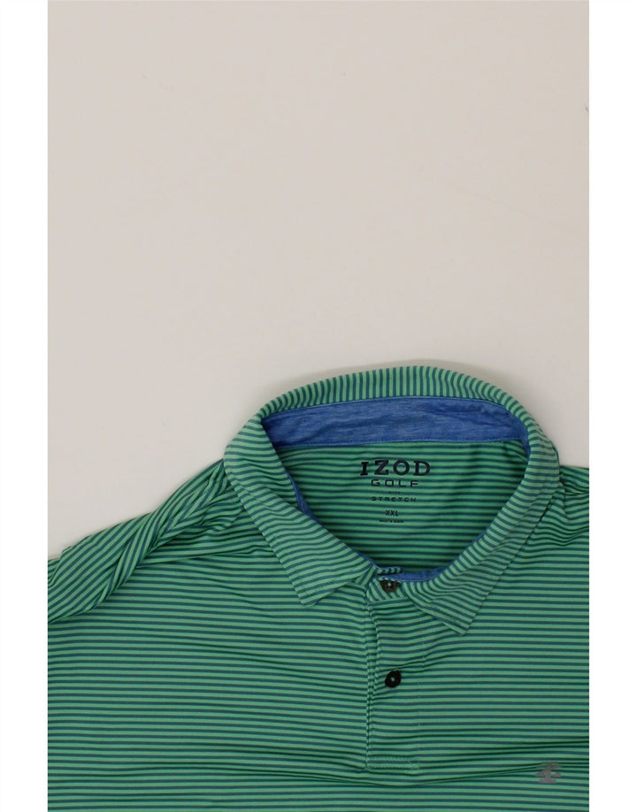 IZOD Mens Golf Polo Shirt 2XL Green Pinstripe Polyester Vintage Izod and Second-Hand Izod from Messina Hembry 