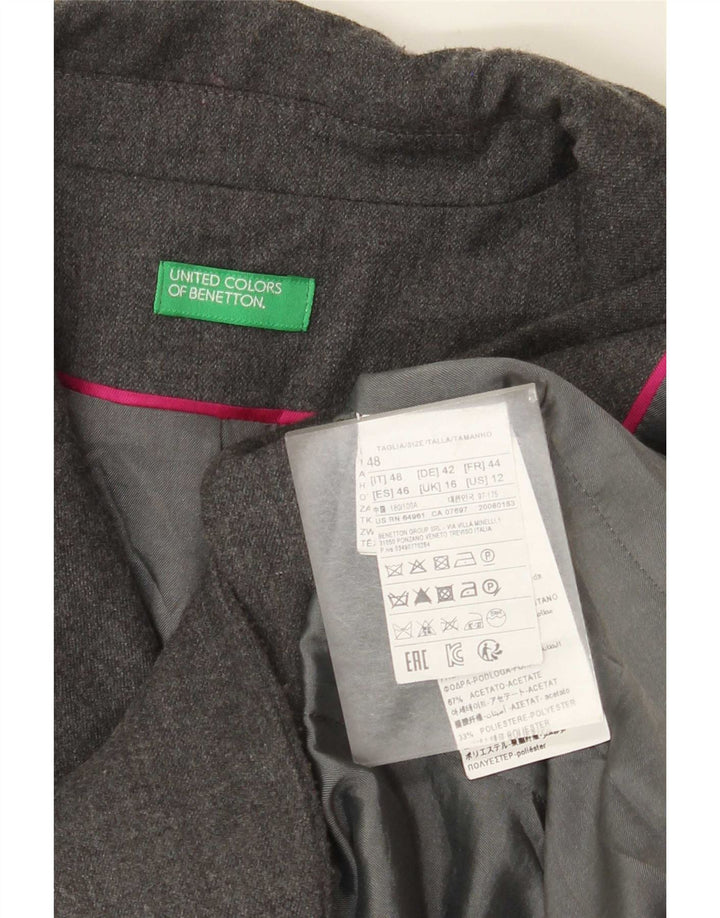 Benetton ženski sako sa 2 gumba UK 16 Velika siva vuna