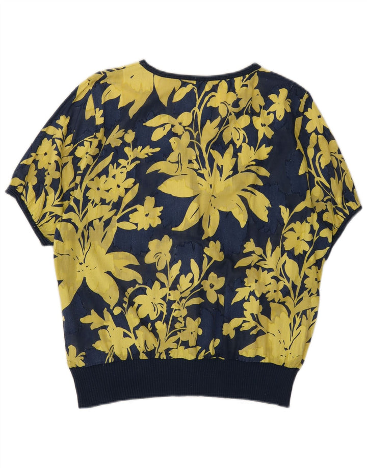 Vintage gornji dio ženske bluze IT 48 XL tamnoplavi cvjetni pamuk