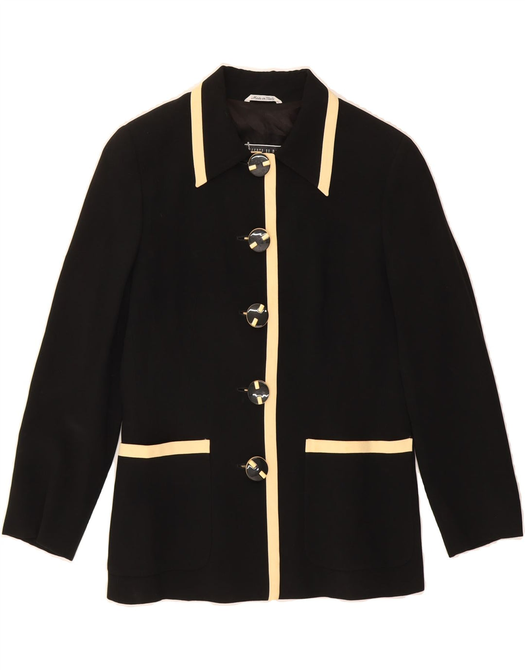 ACCENTO BY MARZOTTO Womens 5 Button Blazer Jacket UK 12 Medium  Black Vintage Accento By Marzotto and Second-Hand Accento By Marzotto from Messina Hembry 