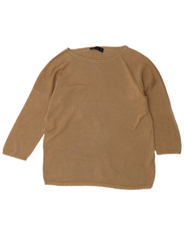 Zara Womens Boat Neck Jumper Sweater UK 14 Medium Beige Cotton