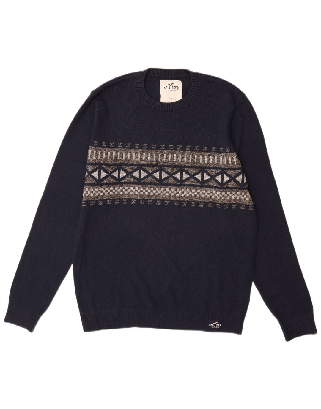 Hollister muški džemper s okruglim izrezom Veliki tamnoplavi Argyle/Diamond