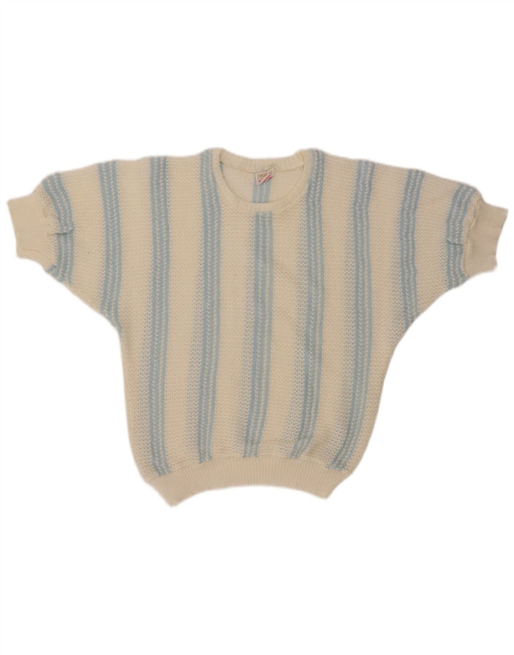 VINTAGE ženski džemper s morskim izrezom UK 12 srednje bijele pruge