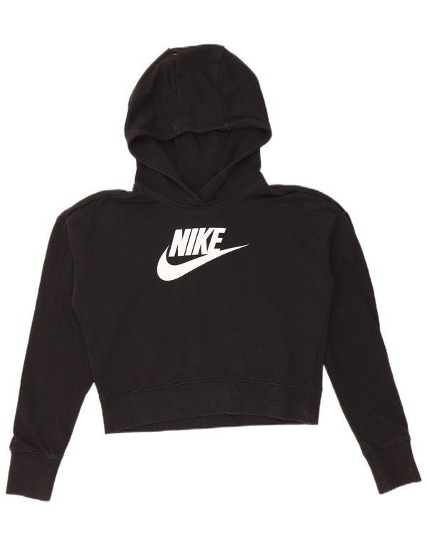 NIKE Girls Crop Graphic Hoodie Džemper 13-14 godina XL crni pamuk