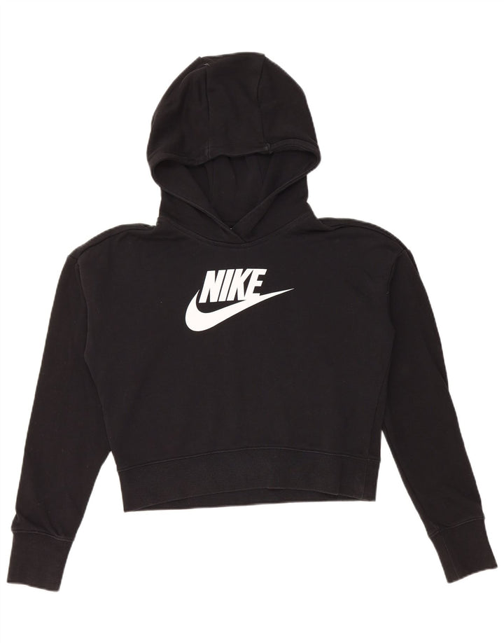 NIKE Girls Crop Graphic Hoodie Džemper 13-14 godina XL crni pamuk