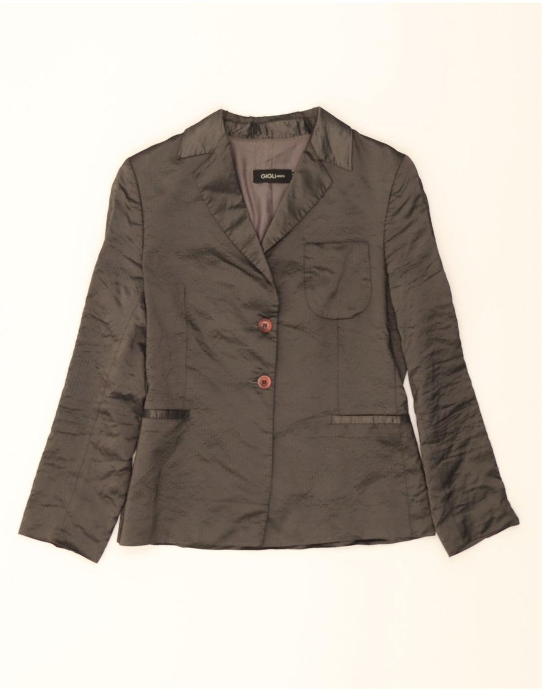 GIGLI Womens 2 Button Blazer Jacket IT 44 Medium Grey Pinstripe Acetate Vintage Gigli and Second-Hand Gigli from Messina Hembry 