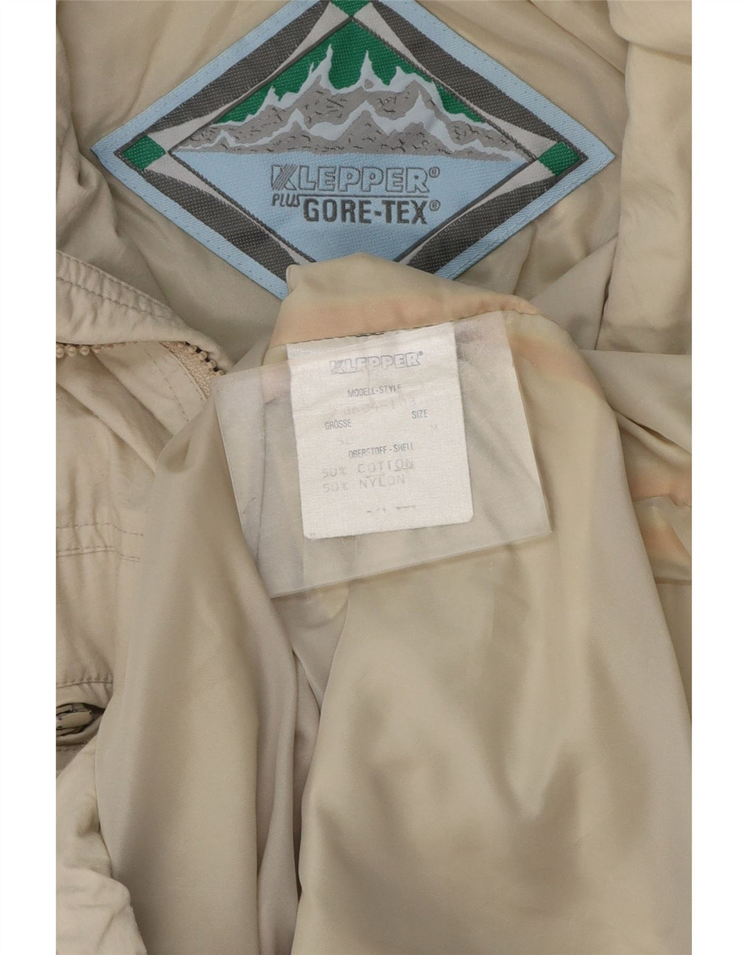 KLEPPER Muška jakna s kapuljačom Gore-Tex UK 38 srednje bež pamuk