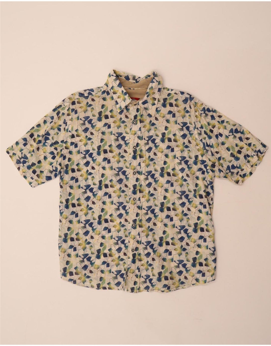 FAT FACE Velika muška košulja kratkih rukava, bijeli geometrijski pamuk