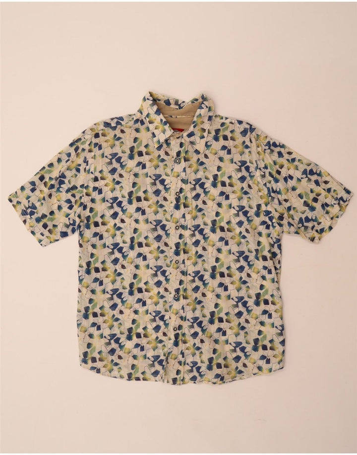 FAT FACE Velika muška košulja kratkih rukava, bijeli geometrijski pamuk