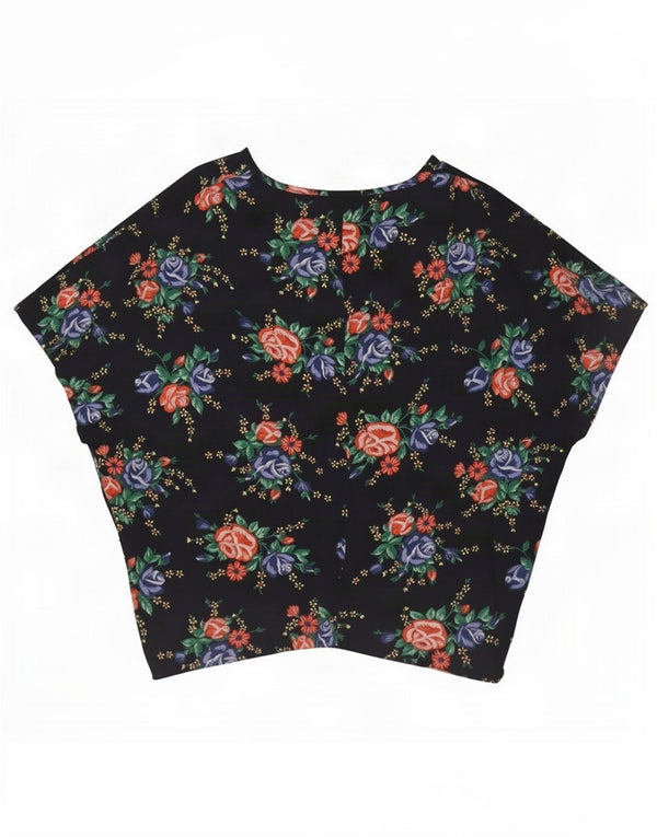 Vintage ženska top bluza s krilima šišmiša UK 16 Veliki tamnoplavi cvjetni