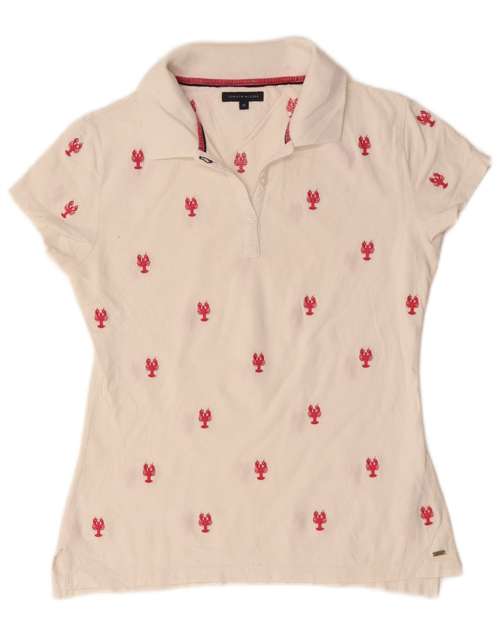 Tommy Hilfiger ženska polo majica s apstraktnim uzorkom UK 12 Srednje bijeli pamuk