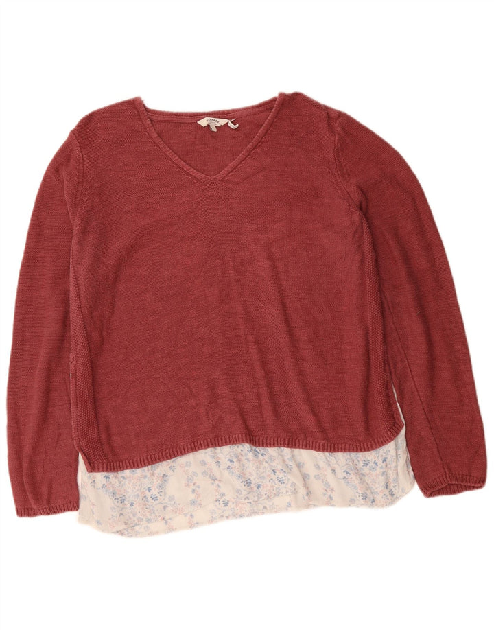 FAT FACE Ženski džemper s V-izrezom UK 16 Veliki ružičasti cvjetni pamuk