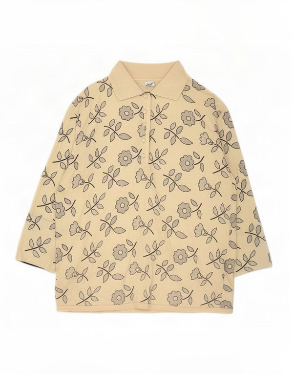 Vintage Womens Long Sleeve Polo Shirt IT 46 Large Beige Floral