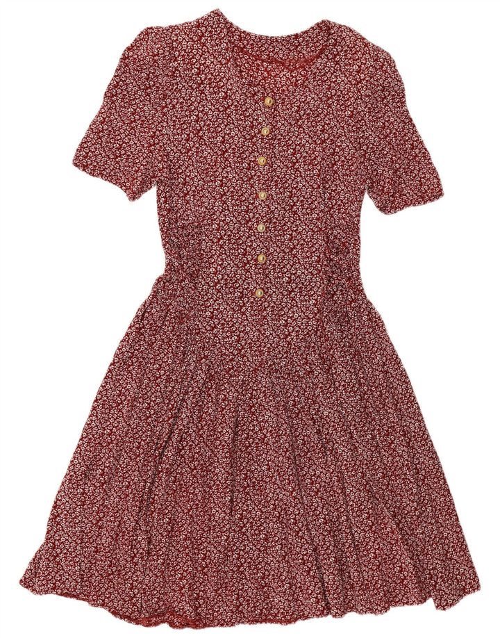 VINTAGE Ženska Empire haljina UK 14 Velika bordo cvjetna