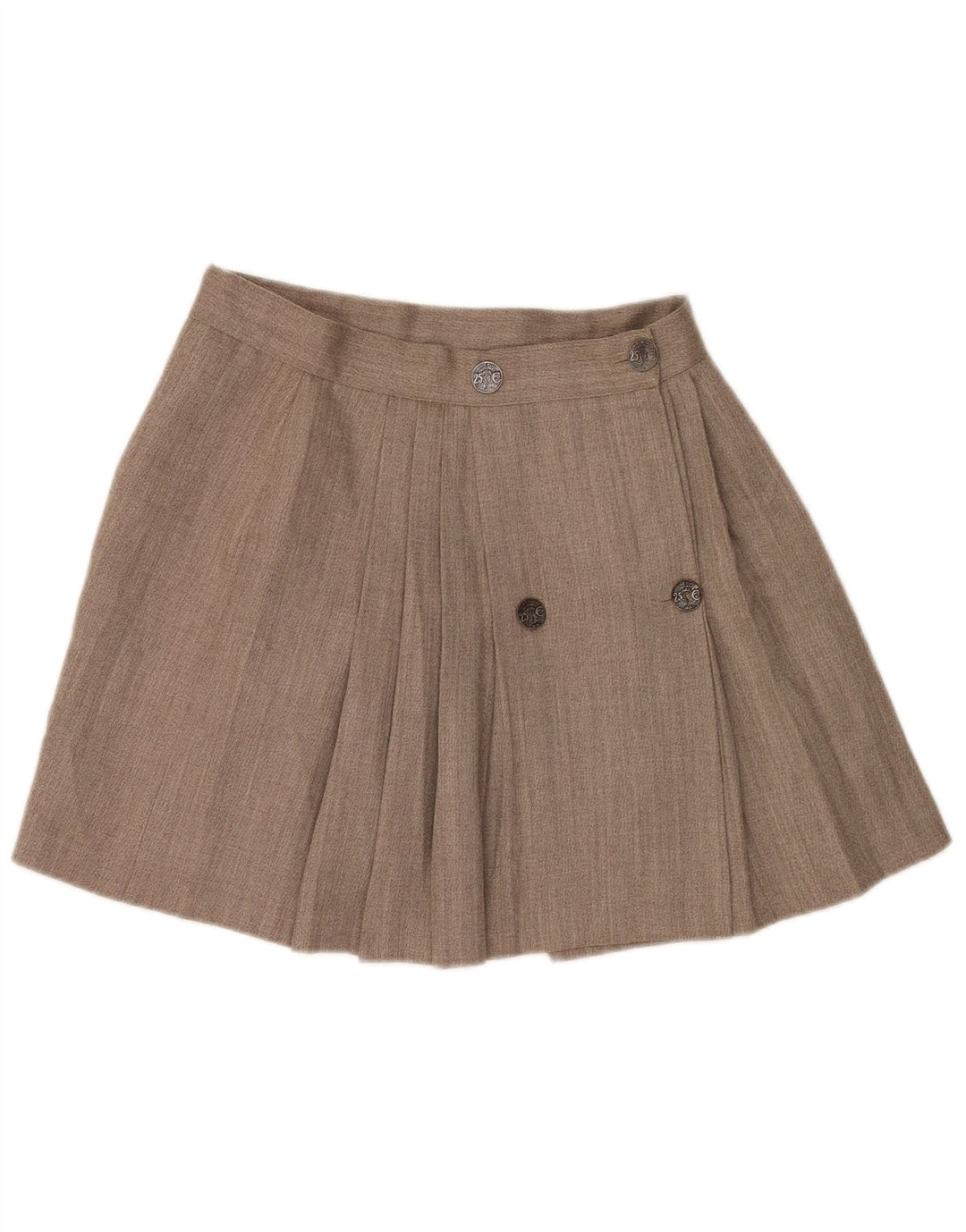 Vintage ženska mini suknja na omot W28 srednje smeđa vuna