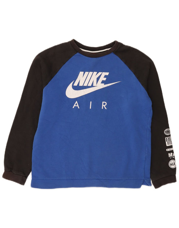 Nike Boys Graphic Sweatshirt Džemper 13-14 Years XL Blue Colourblock Pamuk