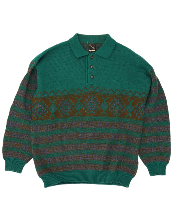 Claude De Pierre muški pulover s polo ovratnikom XL Green Fair Isle akril