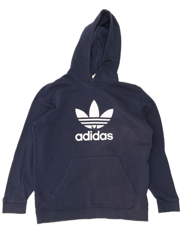 Adidas Mens Graphic Hoodie Jumper XL Navy Blue Cotton