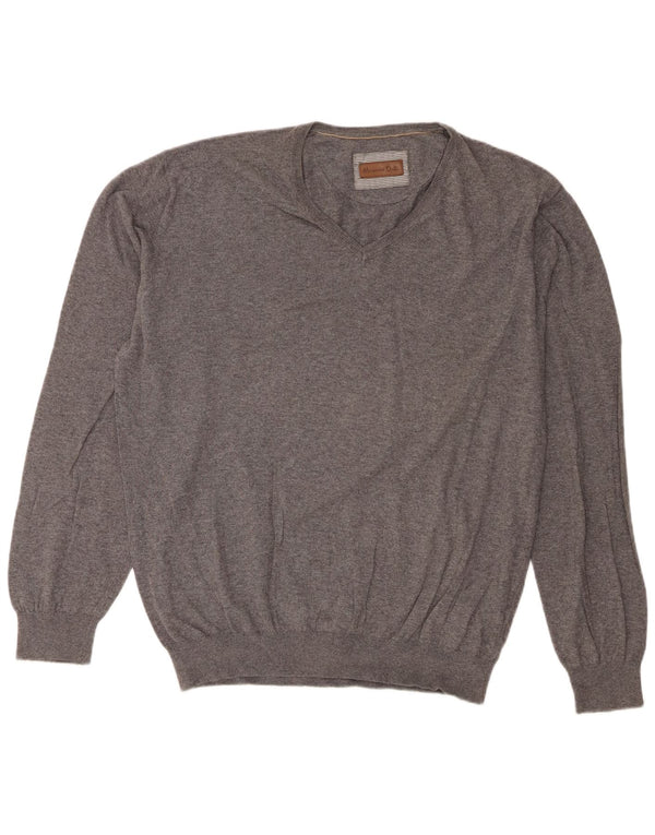 Massimo Dutti Mens Regular Fit V-Neck Jumper Sweater 2XL Grey