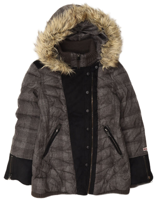 KHUJO Womens Hooded Padded Jacket UK 18 XL Grey Colourblock Polyester
