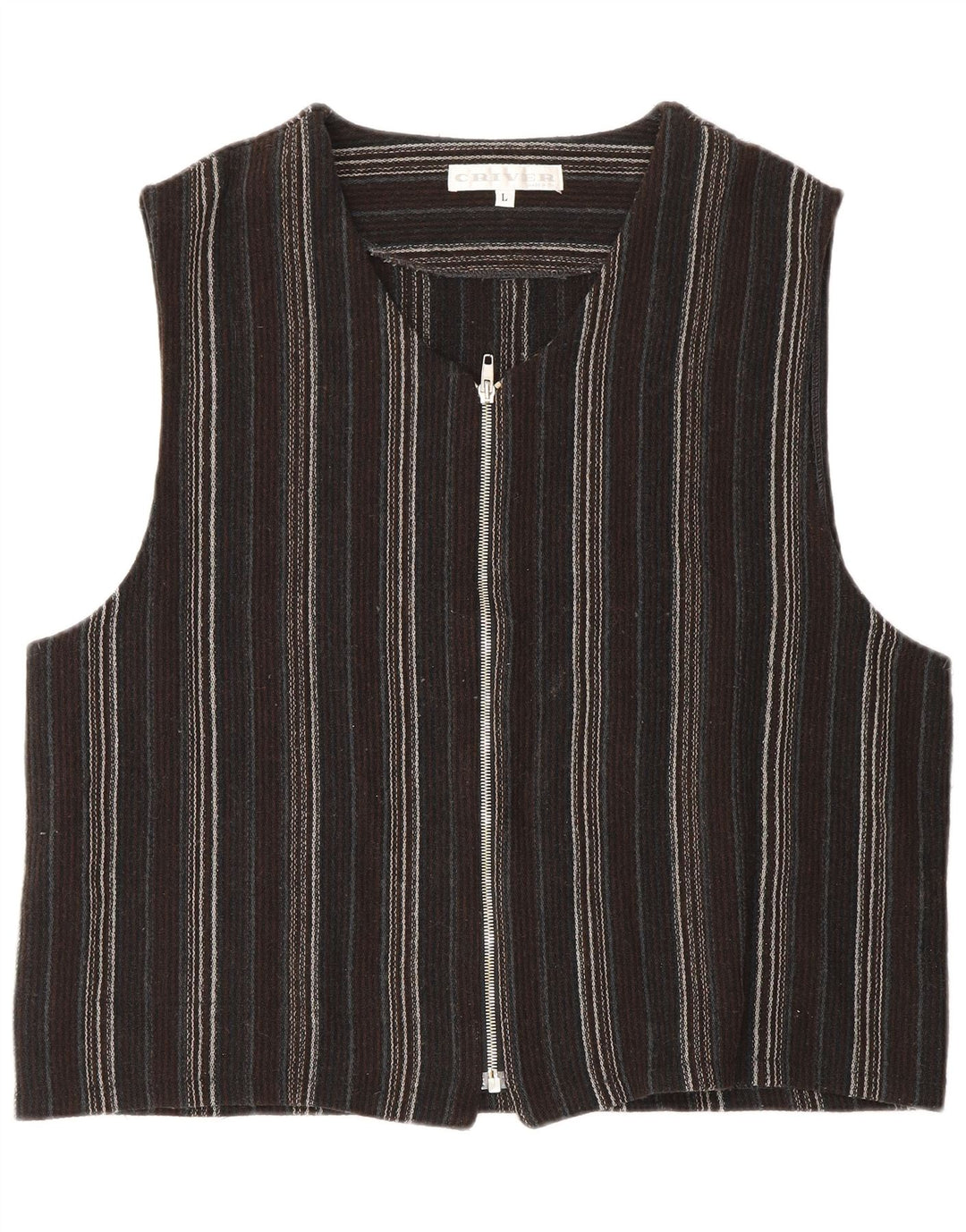 CRIVER Mens Waistcoat Large Brown Striped Polyester
