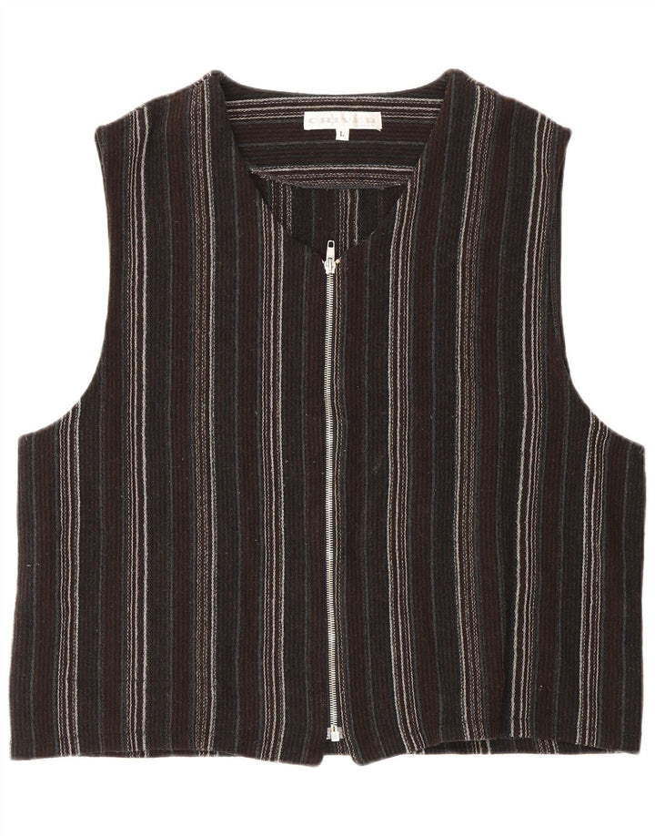 CRIVER Mens Waistcoat Large Brown Striped Polyester