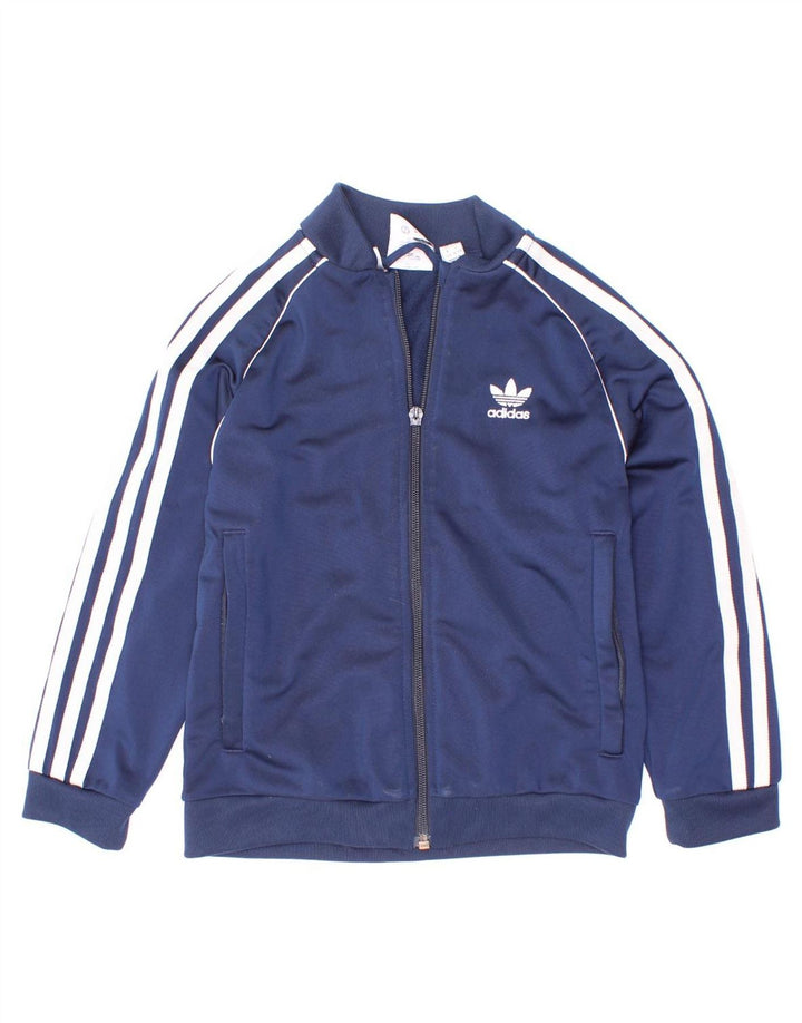 Gornja jakna od trenirke Adidas za dječake 6-7 godina tamnoplavi poliester