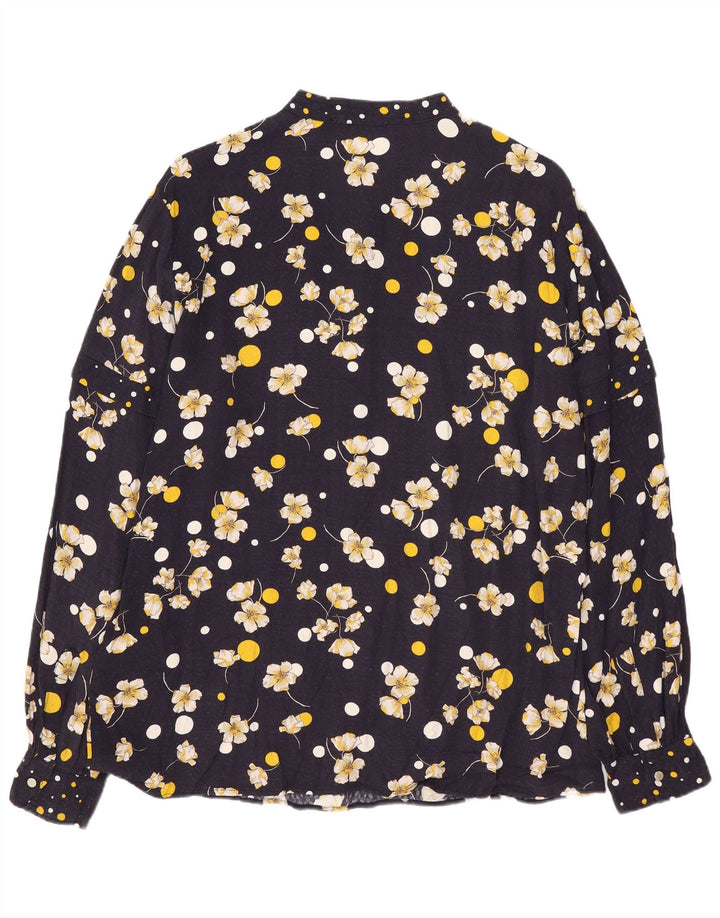 Penny Crna ženska majica majica UK 16 Velika tamnoplava cvjetna viskoza