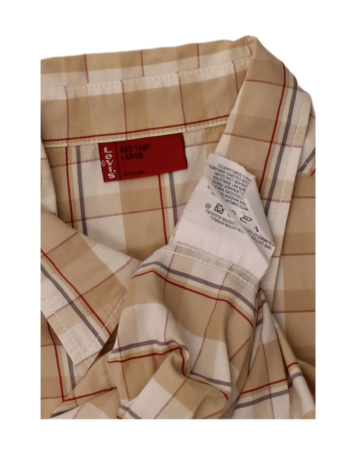 LEVI'S Mens Short Sleeve Shirt Large Beige Check Cotton Vintage Levi's and Second-Hand Levi's from Messina Hembry 