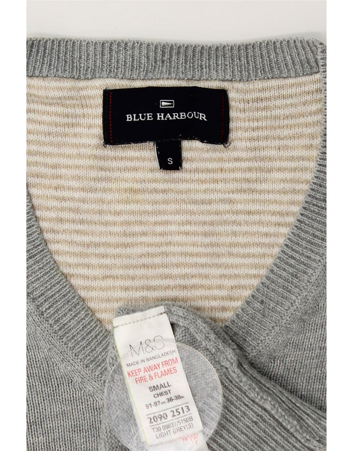 Marks & Spencer muški plavi Harbor džemper s V-izrezom, mali sivi pamuk
