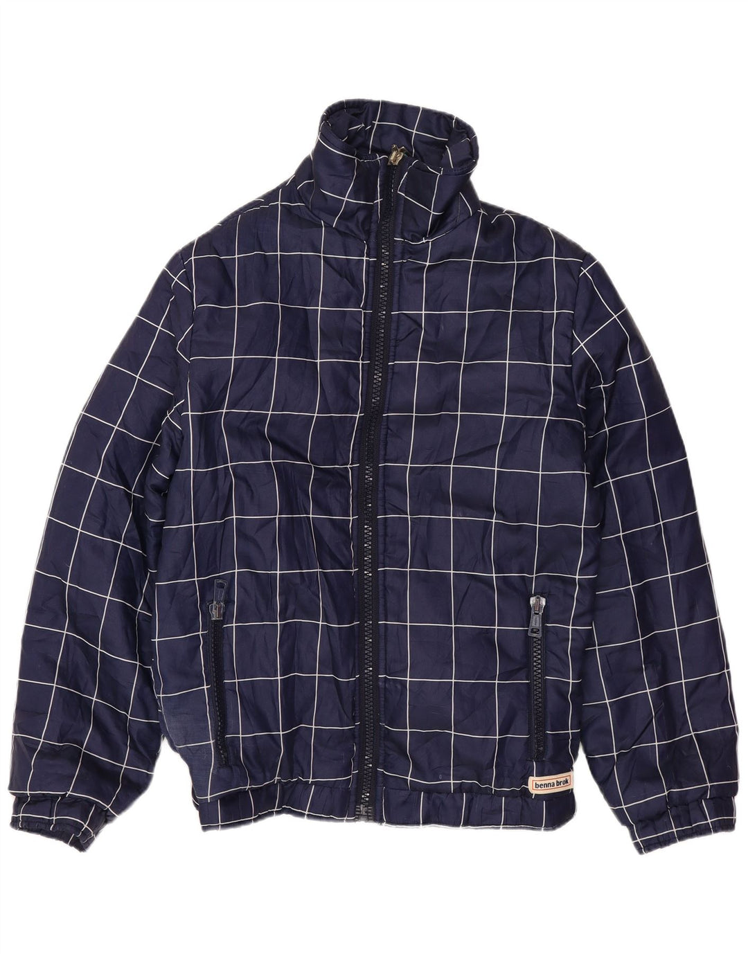 VINTAGE ženska bomber jakna UK 14 Veliki tamnoplavi karirani