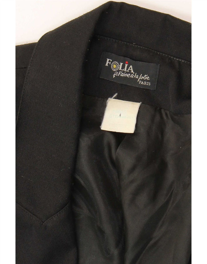 Vintage ženski sako s dvostrukim kopčanjem UK 12 Srednji crni paisley
