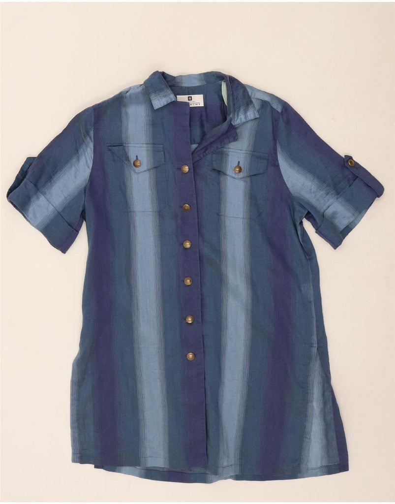 GIVENCHY Womens Wide Short Sleeves Shirt Dress US 10 Large Blue Striped Vintage Givenchy and Second-Hand Givenchy from Messina Hembry 