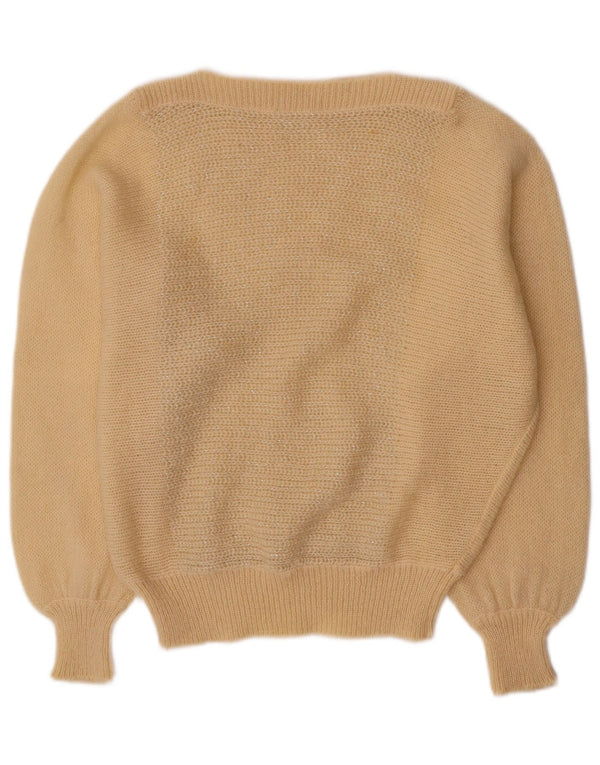 Vintage ženski džemper s veznim izrezom UK 14 Veliki bež moher