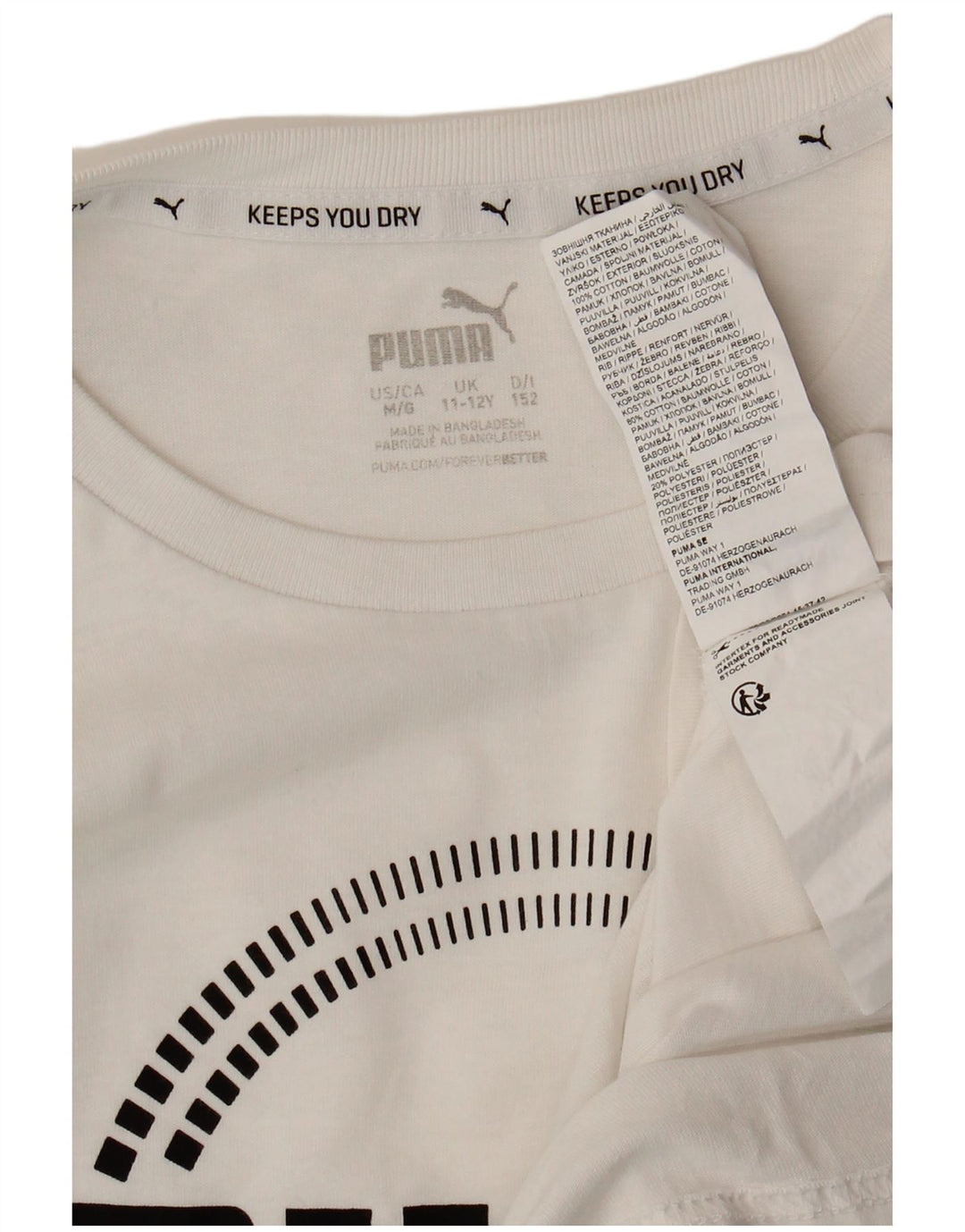 Puma Boys Graphic T-Shirt Top 11-12 Years Medium White Pamuk