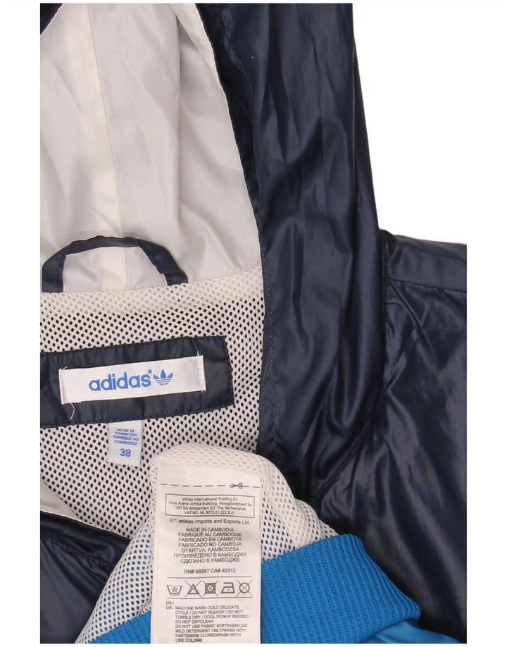 ADIDAS Womens Hooded Rain Jacket EU 38 Medium Blue Colourblock Polyester