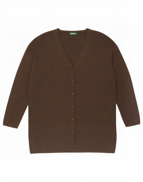 Benetton Womens Cardigan Sweater UK 14 Medium Brown Wool