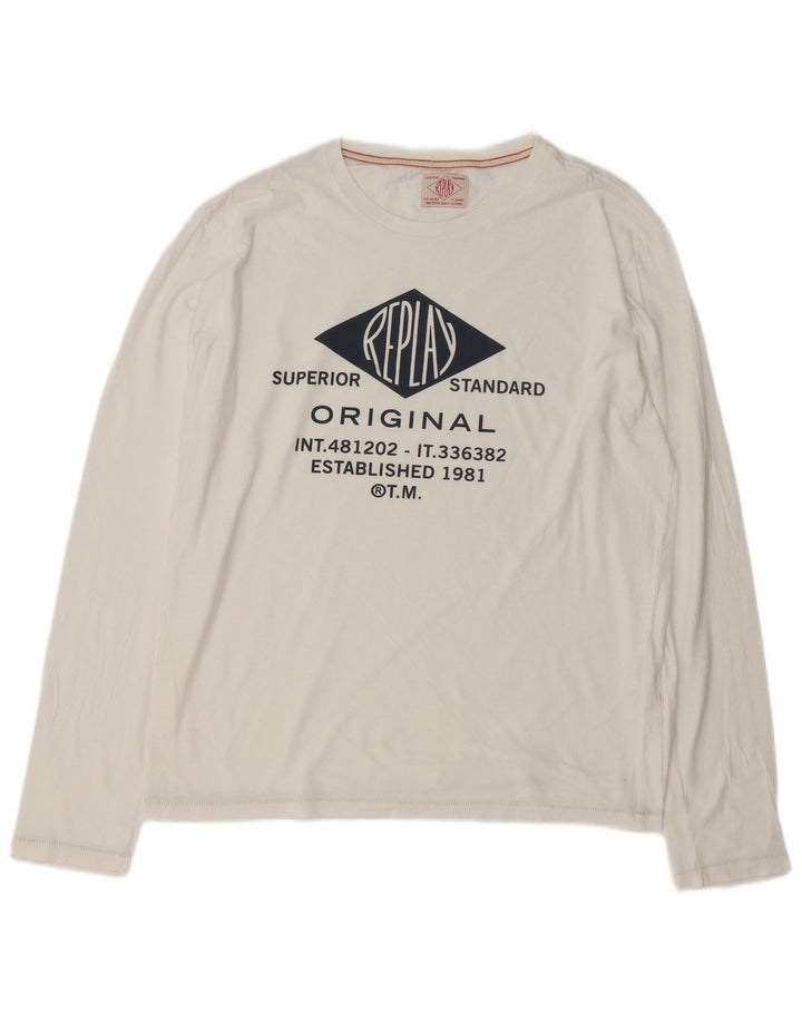 REPLAY Muška majica dugih rukava s grafikama, veliki bijeli pamuk